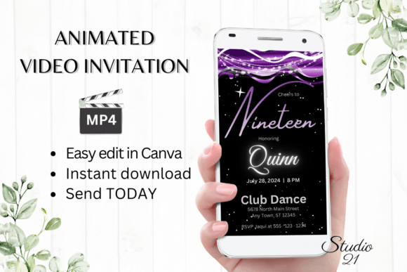 19th Birthday Invitation: Animated Digital Templates