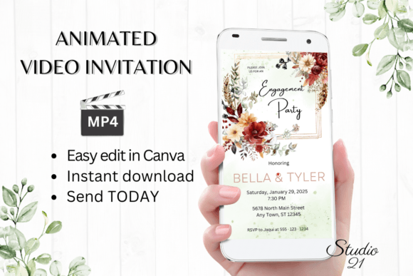 Effortless Autumn Elegance: Fall Engagement Party Invite W1152