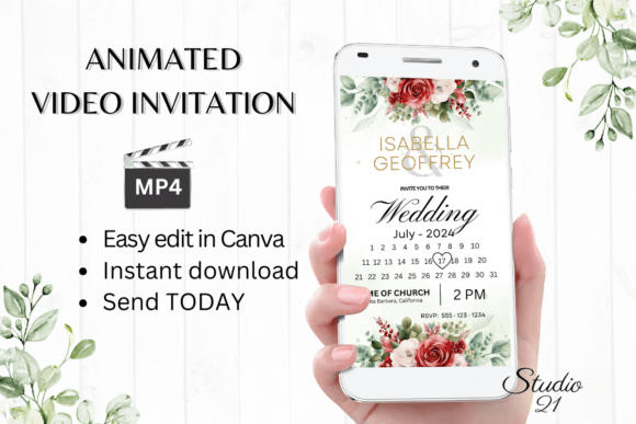 Elegant Wedding Evites: Red Roses Digital Invitation Template