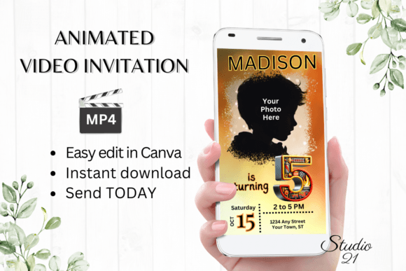 Firefighter Photo Birthday Invitation 5: Bold Digital Template