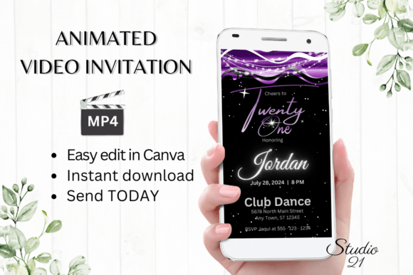 Instant 21st Birthday Invitations: Digital Animated Templates