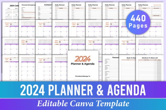 Master Your Year with the 2024 Planner & Agenda Canva KDP Interior