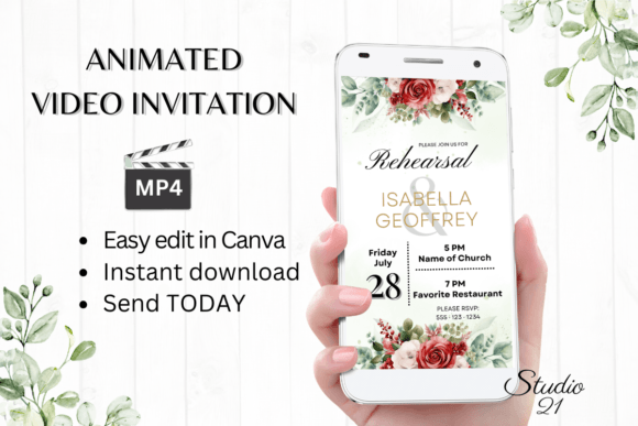 Red Roses Rehearsal Dinner Invite W7448: Elegant Digital Invitations
