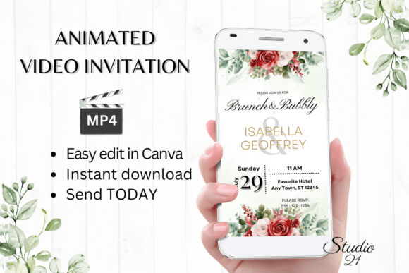 Red Roses Wedding Brunch Invite W9448: A Floral Digital Template