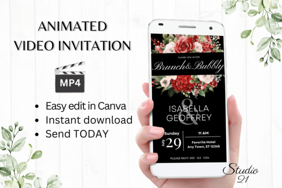 Red Roses Wedding Brunch Invite: Your Elegant Digital Template