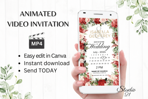 Red Roses Wedding Invitation W8440B: Your Digital Design Solution