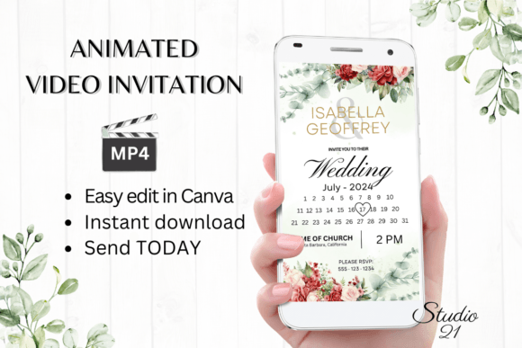 Red Roses Wedding Invitation W8442B: Elegant Animated Design