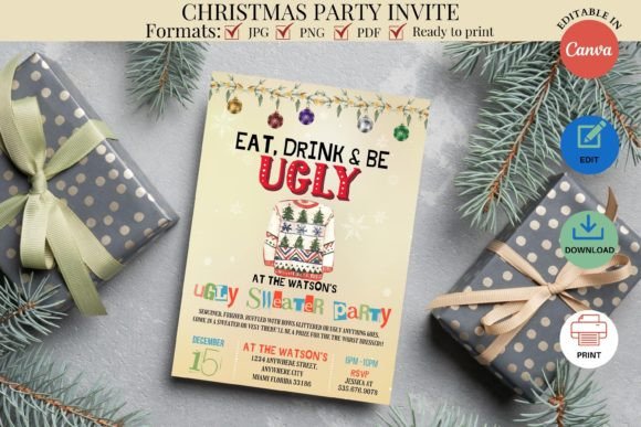 Ugly Sweater Christmas Party Invite Templates